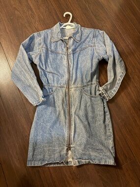 Classic Light Blue Denim Zip-Front Women's Jacket Dress
